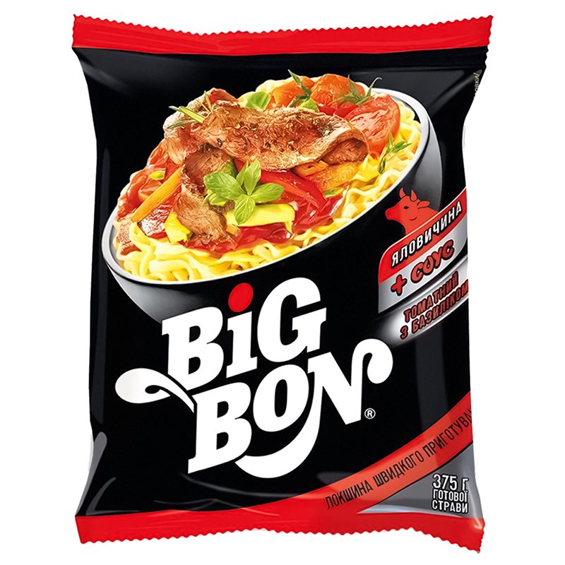 Big bon. BIGBON лапша говядина + соус томатный с базиликом 75 г. Биг Бон говядина соус гуляш. Макароны черные быстрого приготовления.